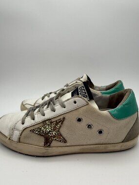 Golden Goose Superstar Leather Low Top Sneakers Gold Glitter Star SZ 37 US 6.6/7